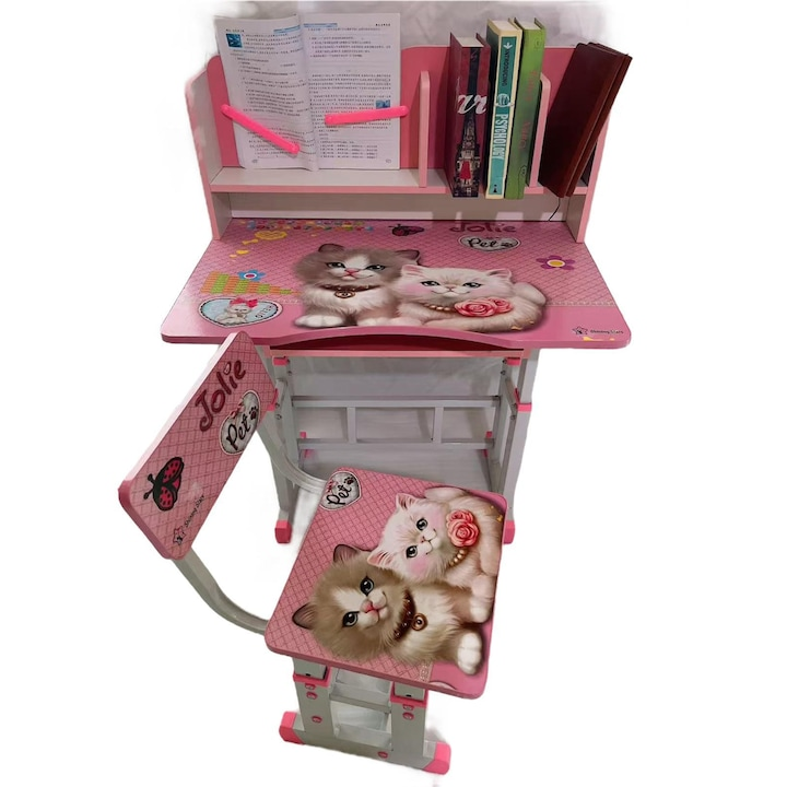 Set Birou si Scaun pentru Copii – Reglabil, Ergonomic, cu Raft Carti si 4 Modele Vesele