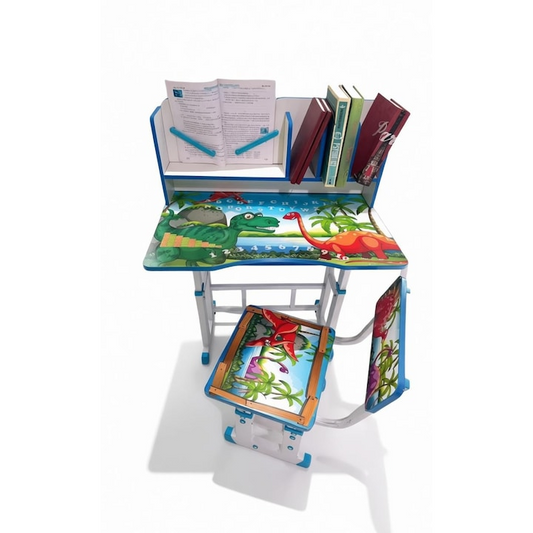 Set Birou si Scaun pentru Copii – Reglabil, Ergonomic, cu Raft Carti si 4 Modele Vesele