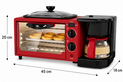 RAF R.5308R Statie de Mic Dejun 3 in 1, Cuptor Electric 9L, Cafetiera 0.6L, Tigaie Grill, 1250W