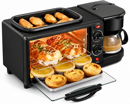 RAF R.5308R Statie de Mic Dejun 3 in 1, Cuptor Electric 9L, Cafetiera 0.6L, Tigaie Grill, 1250W