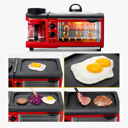 RAF R.5308R Statie de Mic Dejun 3 in 1, Cuptor Electric 9L, Cafetiera 0.6L, Tigaie Grill, 1250W