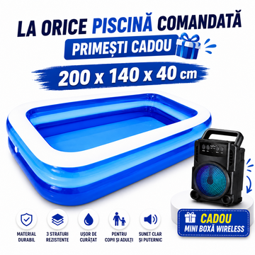 Piscina Gonflabila LEIHMANN 200x140x40 cm – Distractie si Racorire pentru Toata Familia + Mini Boxa Wireless Cadou!