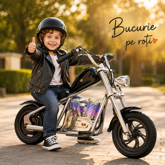 Mini Chopper Electric YJS618 Plus pentru Copii, 24V, Motor 1000W, 25 km/h, Roti Pneumatice, 5-12 Ani, Roti ajutatoare
