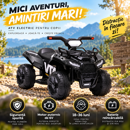 ATV Electric pentru Copii 6V, Baterie Reincarcabila, 18-36 Luni, Negru