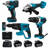Trusa Scule Electrice 4 in 1, 3 Acumulatori 128V, Flex, Bormasina, Rotopercutor, Impact, Lanterna