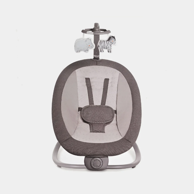 Balansoar Bebe Pliabil Mastela 6605, Vibratii, Bara cu Jucarii, Centura 3 Puncte, 3-9 kg - Cadoul Ideal - Gri