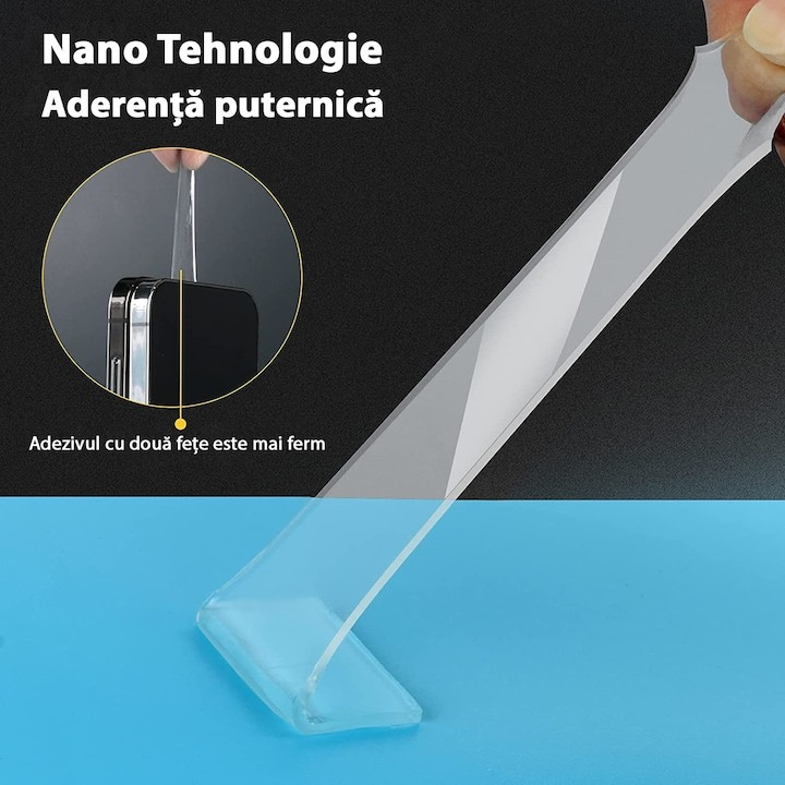 Banda Dublu Adeziva Transparenta Nano, Set 4 Bucati, 20mm x 1mm x 3m, Reutilizabila, 49 Lei
