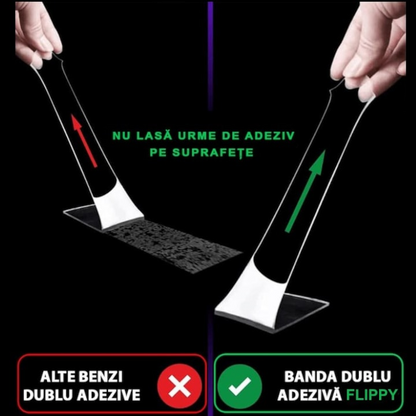 Banda Dublu Adeziva Transparenta Nano, Set 4 Bucati, 20mm x 1mm x 3m, Reutilizabila, 49 Lei