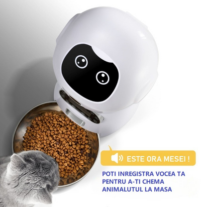 Hranitor Automat pentru Caini si Pisici, 3.5L, Programare 4 Mese, Mesaj Audio, Alb
