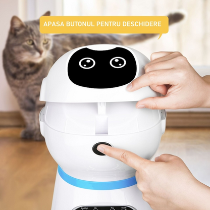 Hranitor Automat pentru Caini si Pisici, 3.5L, Programare 4 Mese, Mesaj Audio, Alb