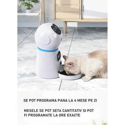 Hranitor Automat pentru Caini si Pisici, 3.5L, Programare 4 Mese, Mesaj Audio, Alb