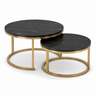 Set 2 Masute Rotunde de Cafea, Efect Marmura, Blat MDF, Cadru Metalic Auriu, 70x45 cm si 50x38 cm