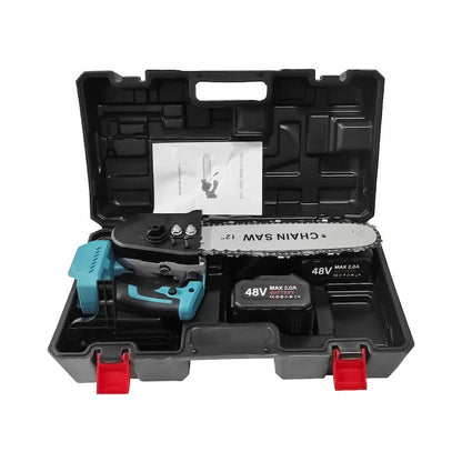 Drujbă electrică cu lanț 1200W – lamă 12”, 2 acumulatori 48V, 4200 RPM, ungere automată