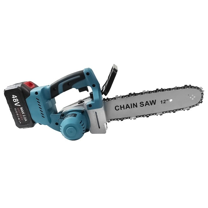 Drujbă electrică cu lanț 1200W – lamă 12”, 2 acumulatori 48V, 4200 RPM, ungere automată