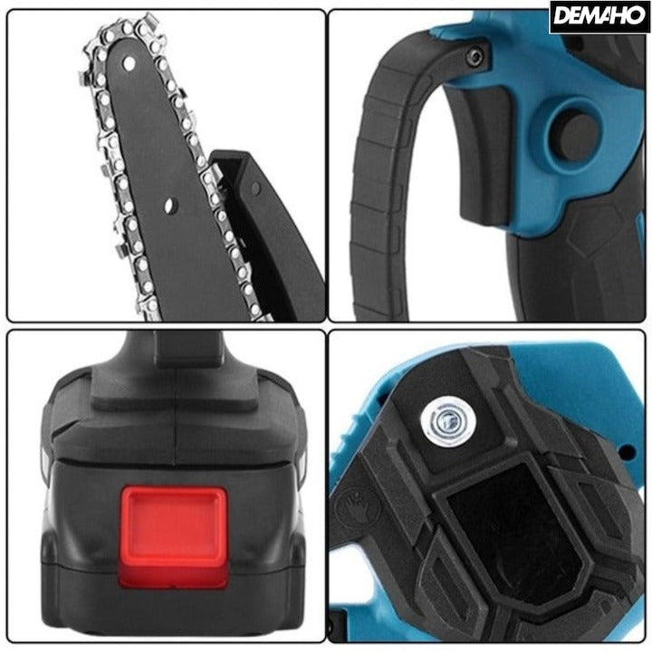 Drujbă fierăstrău portabil 48V – lamă 6”/15cm, 2 acumulatori, 2 lanțuri, cutie transport, Black Friday
