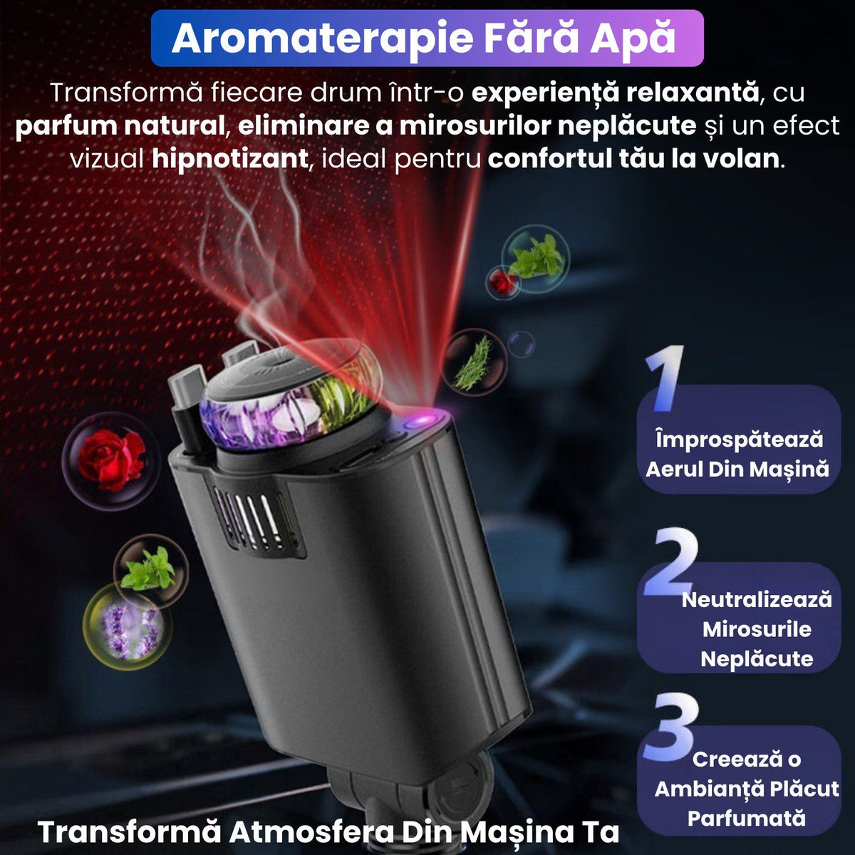 Incarcator Auto Retractabil 5 in 1, 45W PD, Type-C si Lightning, Parfum, Lumina Ambientala