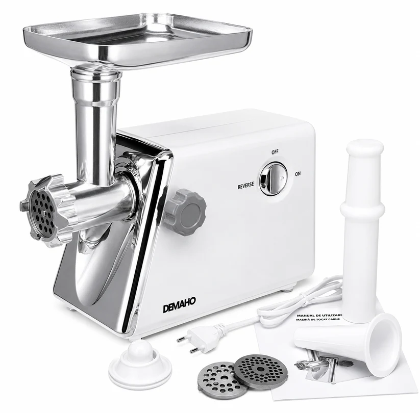 Masina De Carne DEMAHO 3000W – Tocare Rapida, Functie Reverse si Accesorii Pentru Carnati & Kibbe