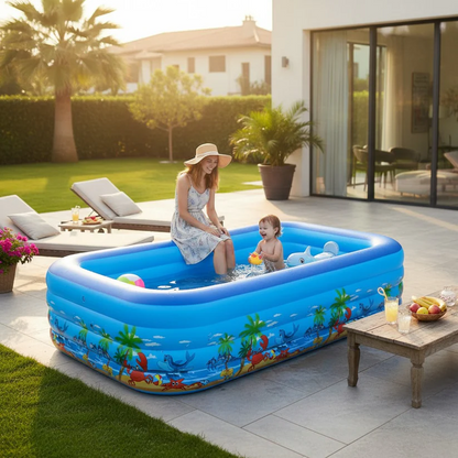 Piscina Gonflabila Familiala DEMAHO 210x135x54 Cm Cu 3 Inele PVC Rezistent