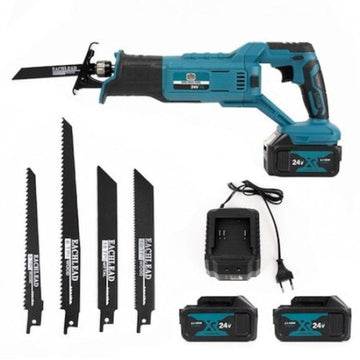 Fierăstrău tip sabie – 2 acumulatori 36V, 5000mAh, 4 pânze, încărcător, valiză transport