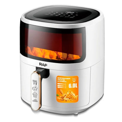 Friteuză cu Aer Cald RAF R.5330W 6L – Airfryer fără ulei, sticlă transparentă, Touch Screen digital - 50 hartii incluse