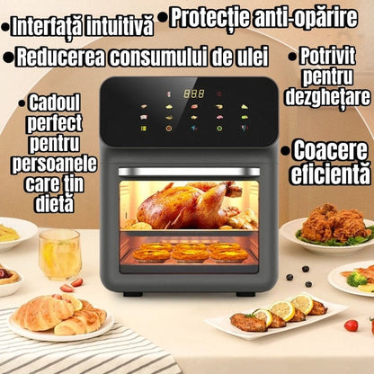 Friteuză cu aer cald Airfryer – 10 programe, ecran touch, multifuncțională, temperatură reglabilă - 50 hartii cadou