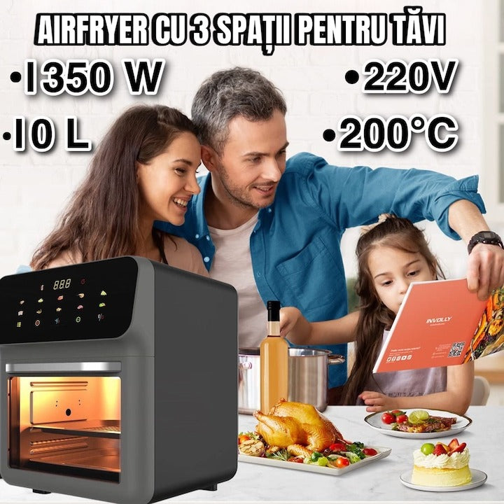 Friteuză cu aer cald Airfryer – 10 programe, ecran touch, multifuncțională, temperatură reglabilă - 50 hartii cadou