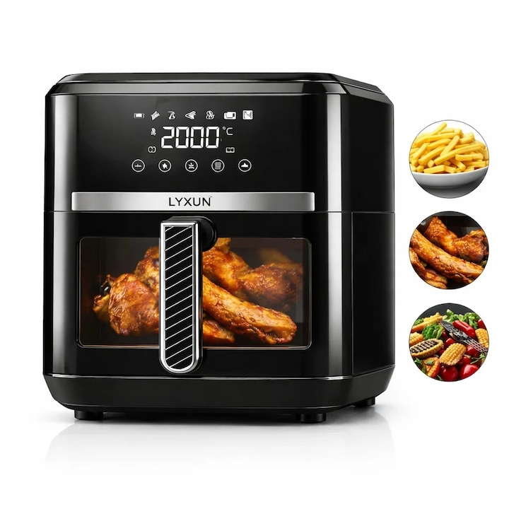 Friteuza cu aer cald LYXUN 6.5L 2000W airfryer digital touch fara ulei sanatos cu accesorii cadou - carte 450 retete in limba romana