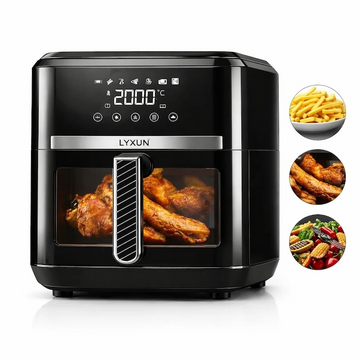 Friteuza cu aer cald LYXUN 6.5L 2000W airfryer digital touch fara ulei sanatos cu accesorii cadou - carte 450 retete in limba romana