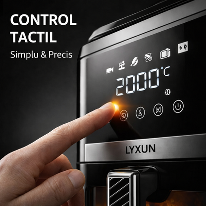 Friteuza cu aer cald LYXUN 6.5L 2000W airfryer digital touch fara ulei sanatos cu accesorii cadou - carte 450 retete in limba romana