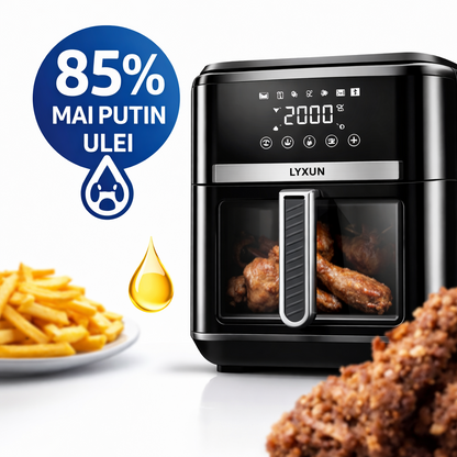 Friteuza cu aer cald LYXUN 6.5L 2000W airfryer digital touch fara ulei sanatos cu accesorii cadou - carte 450 retete in limba romana