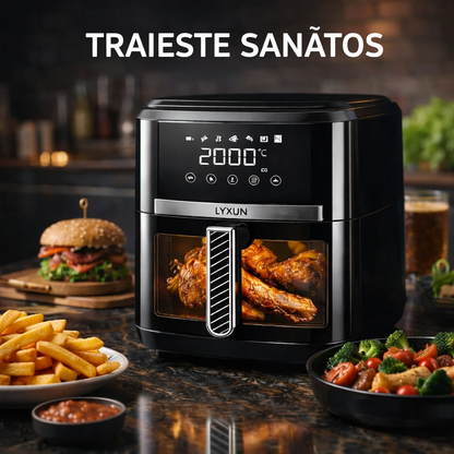 Friteuza cu aer cald LYXUN 6.5L 2000W airfryer digital touch fara ulei sanatos cu accesorii cadou - carte 450 retete in limba romana