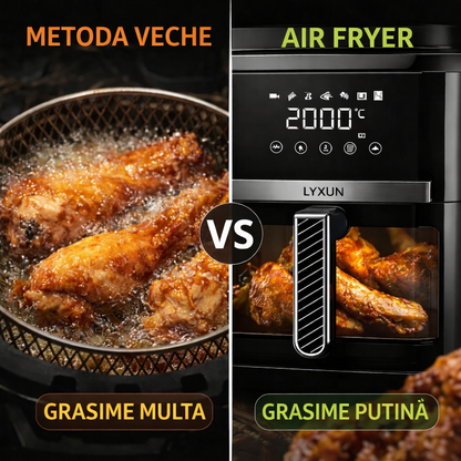Friteuza cu aer cald LYXUN 6.5L 2000W airfryer digital touch fara ulei sanatos cu accesorii cadou - carte 450 retete in limba romana