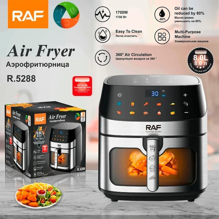 Friteuză cu Aer Cald Airfryer RAF R.5288, 8L, 1700W, Control Mecanic, Antiaderent - 50 hartii cadou