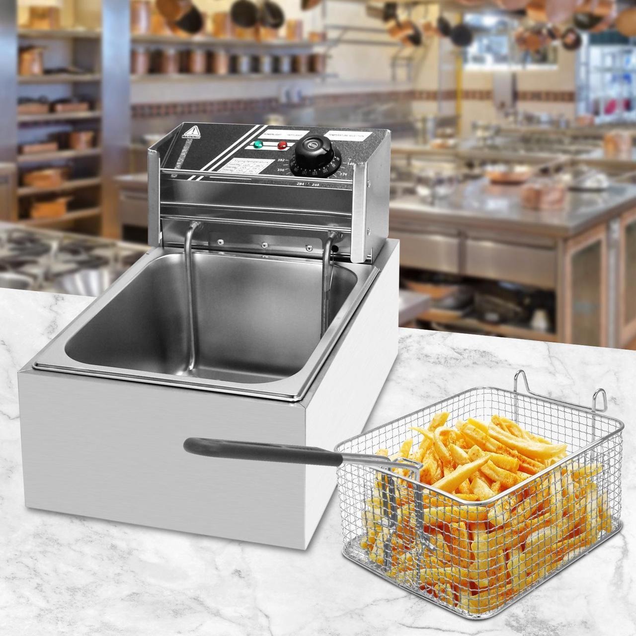 Friteuză electrică inox 6L – termostat reglabil, uz casnic și comercial