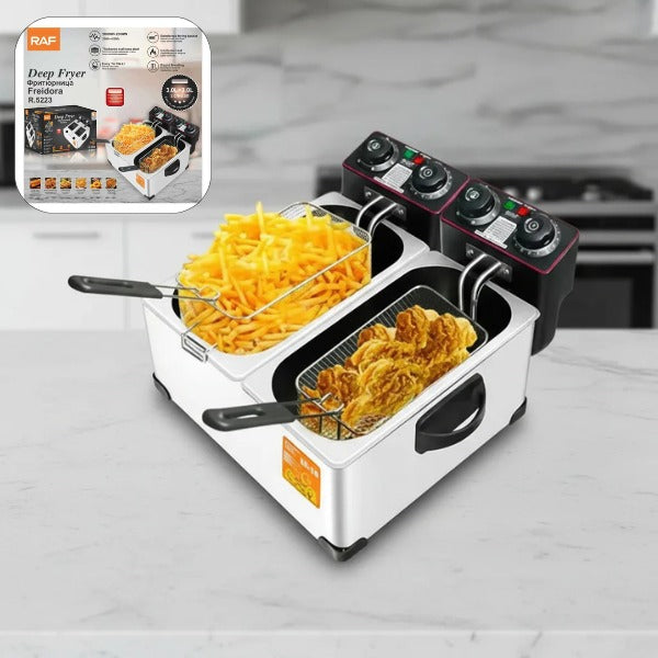 Friteuza electrica dubla profesionala RAF 2000W 3L + 3L inox