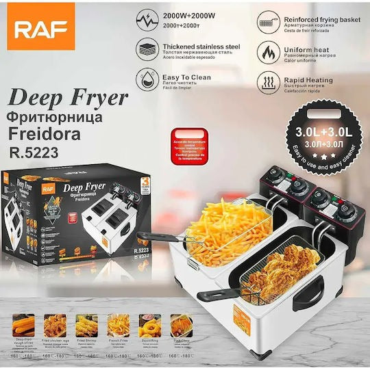 Friteuza electrica dubla profesionala RAF 2000W 3L + 3L inox