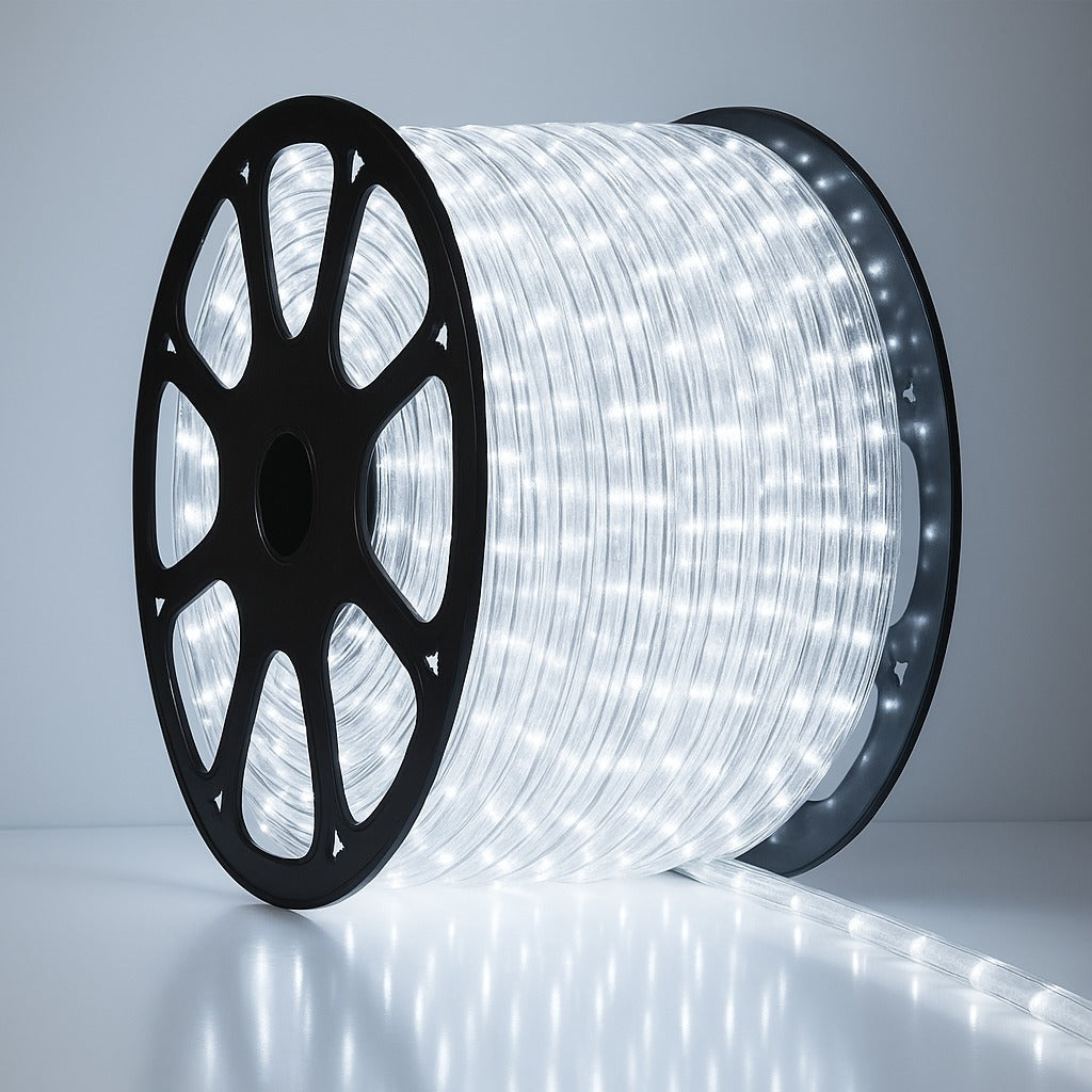 Instalație Crăciun 50m, 240 LED, Furtun Luminos Alb Rece, 220V, Sectionabil cu Transformator