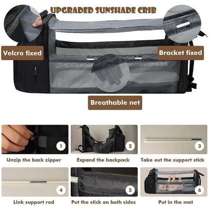 Ghiozdan Scutece Bebeluș cu Pătuț Pliabil, Impermeabil, Capacitate Mare