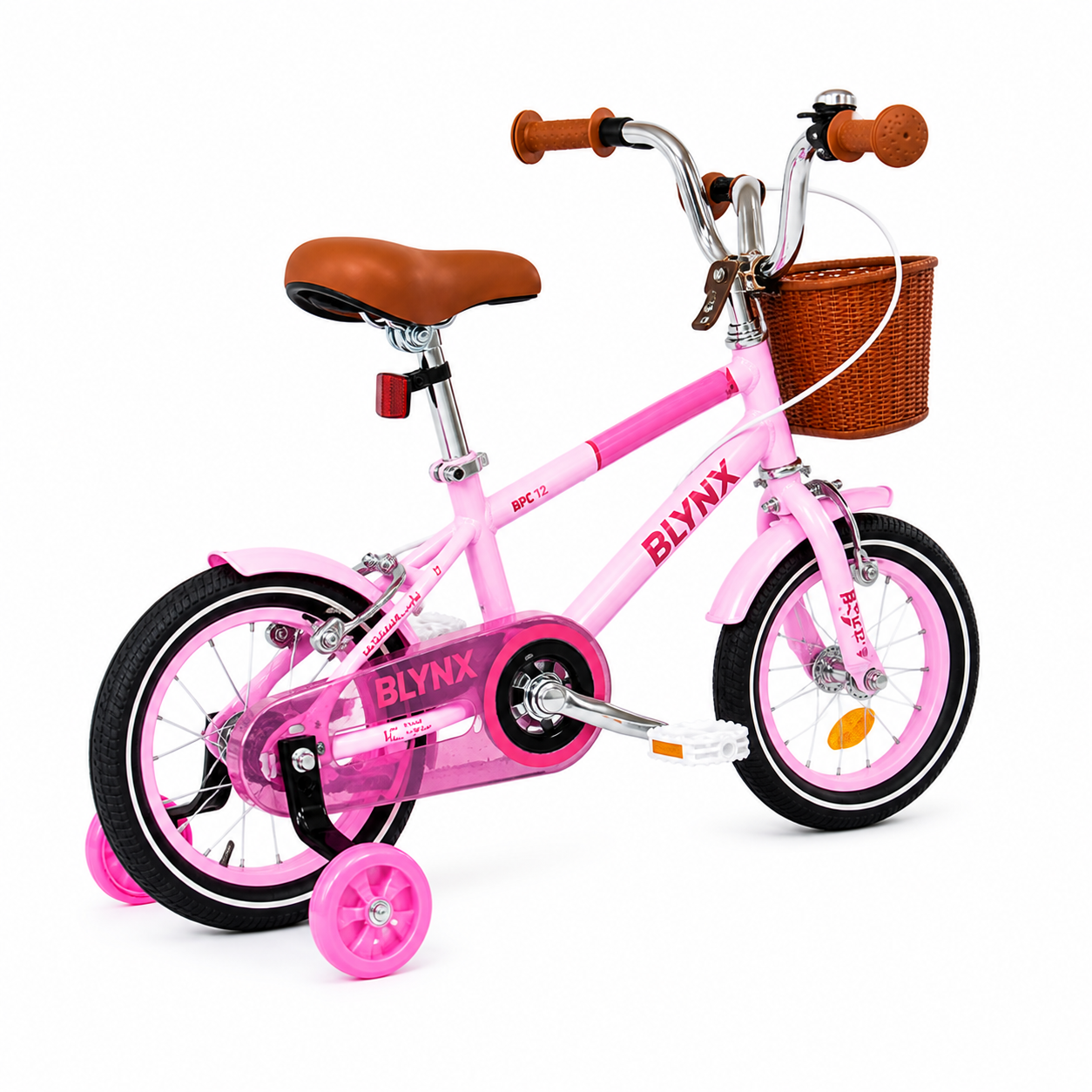 Bicicleta copii 12 14 16 inch cu roti ajutatoare cosulet frana reglabila roz