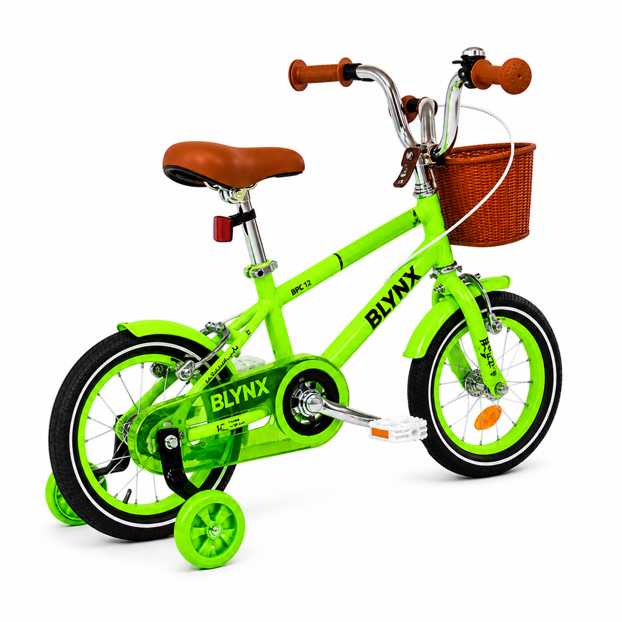 Bicicleta copii 12 14 16 inch cu roti ajutatoare cosulet frana reglabila verde neon