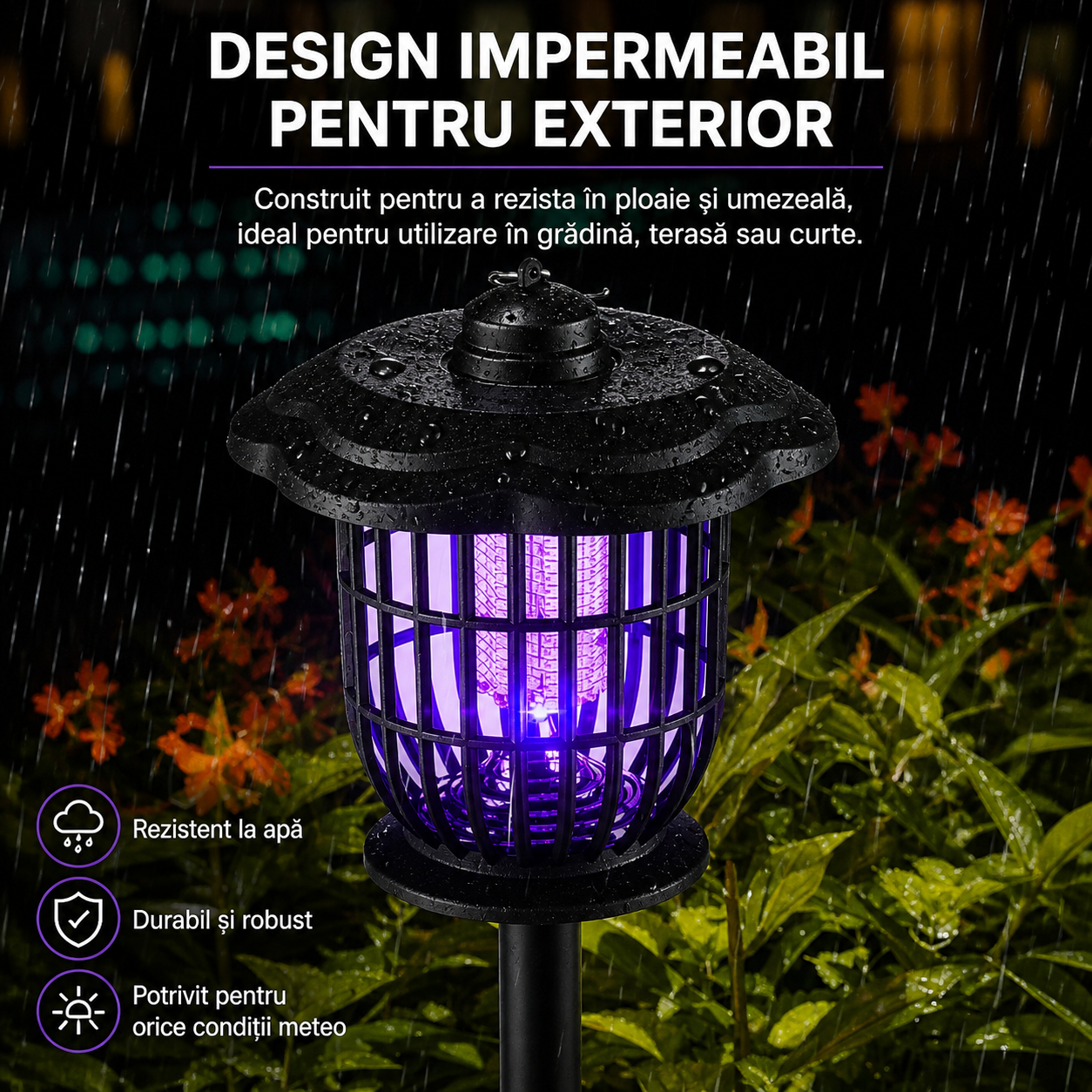 Lampa solara anti tantari LED UV 2 in 1 exterior 52 cm IP44 gradina