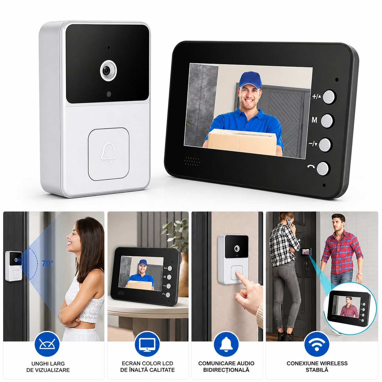 Videointerfon wireless 4.3 inch LCD cu camera inregistrare microSD fara fir