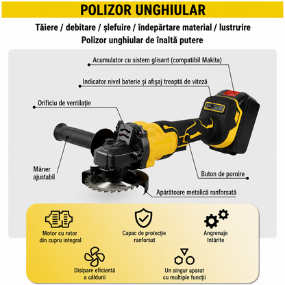 Trusa scule 3 in 1 cu acumulator 21V rotopercutor polizor autofiletanta