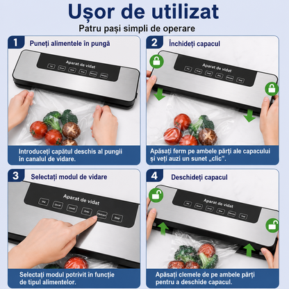 Aparat de vidat alimente 120W 65kPa compact cu 10 pungi vidare