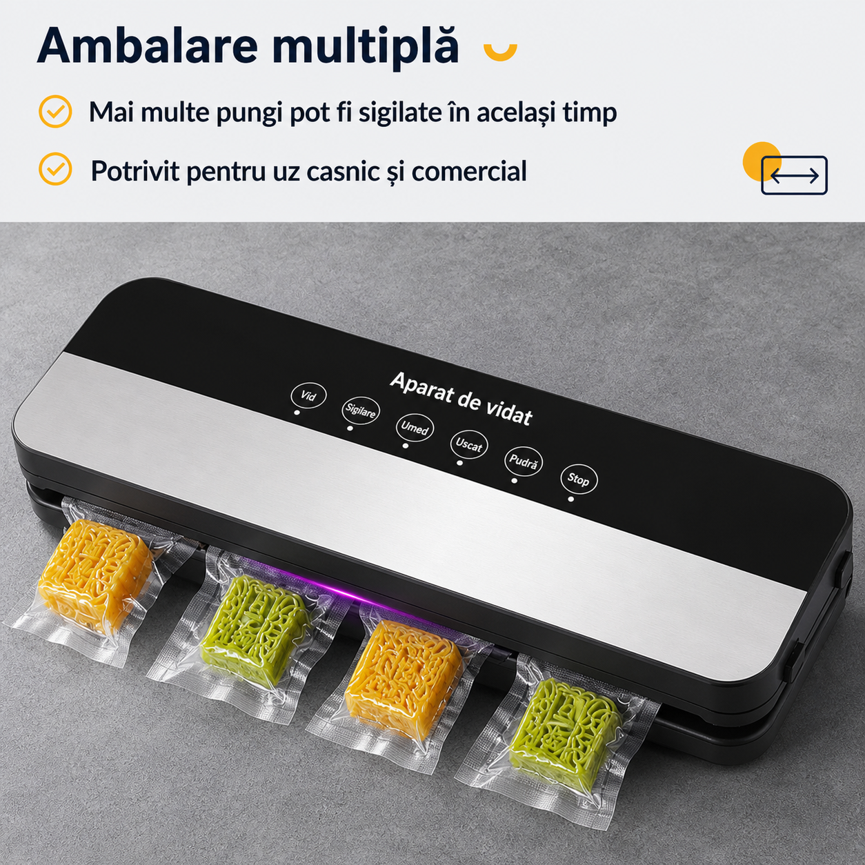 Aparat de vidat alimente 120W 65kPa compact cu 10 pungi vidare
