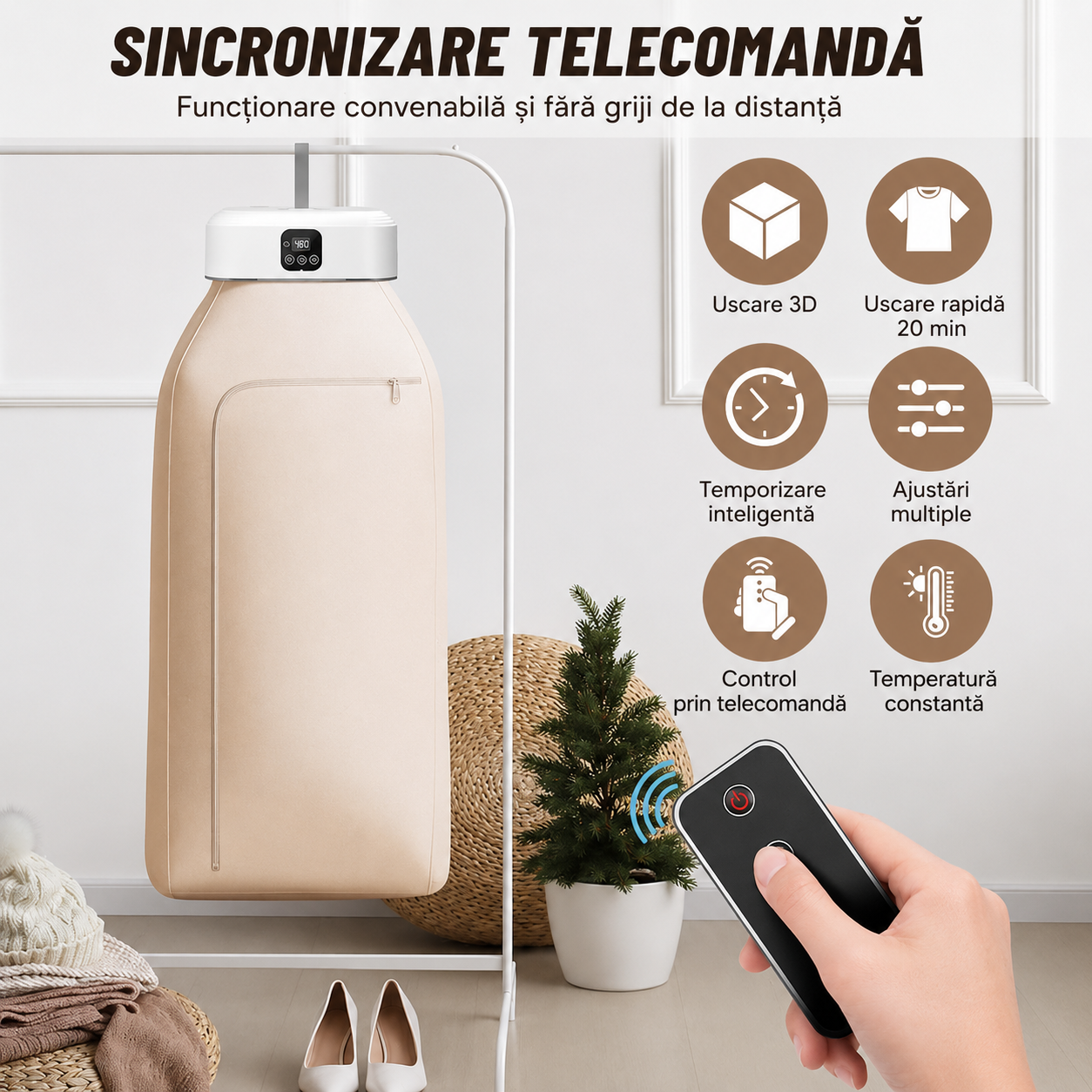 Uscator de rufe electric portabil 600W pliabil pentru calatorii