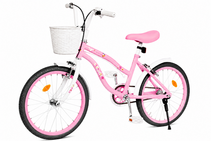 Bicicleta Retro copii 12 16 20 inch cu roti ajutatoare cosulet frana reglabila roz