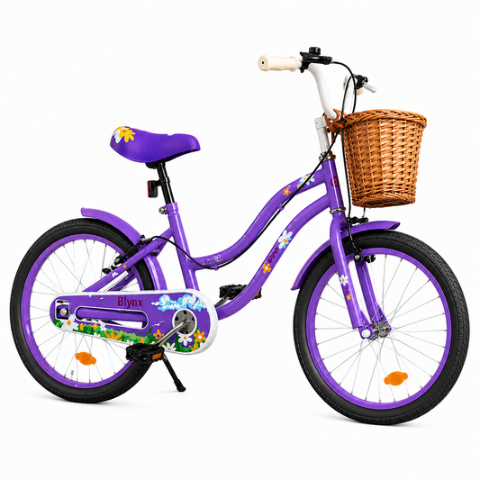 Bicicleta Retro Flower copii 50 cm roti 20 inch cosulet frana 7-12 ani mov