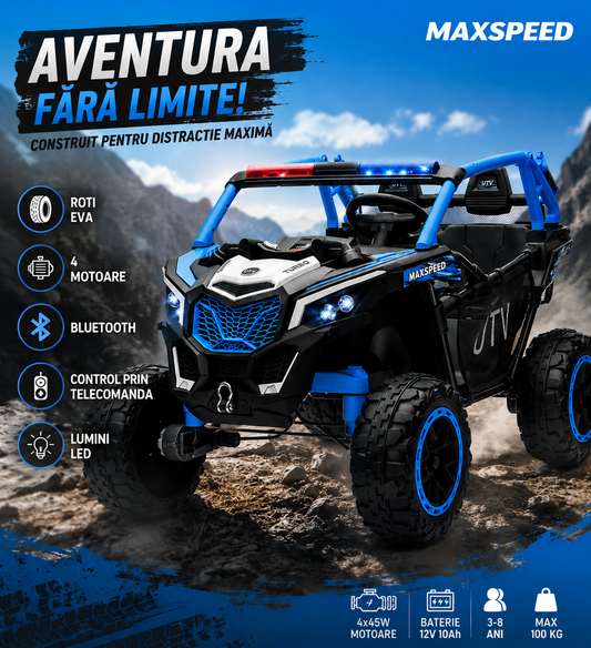 Masinuta Electrica Off-Road tip Buggy 24V Pentru Copii – 2 Locuri, 4 Motoare Puternice, Roti EVA si Telecomanda Bluetooth