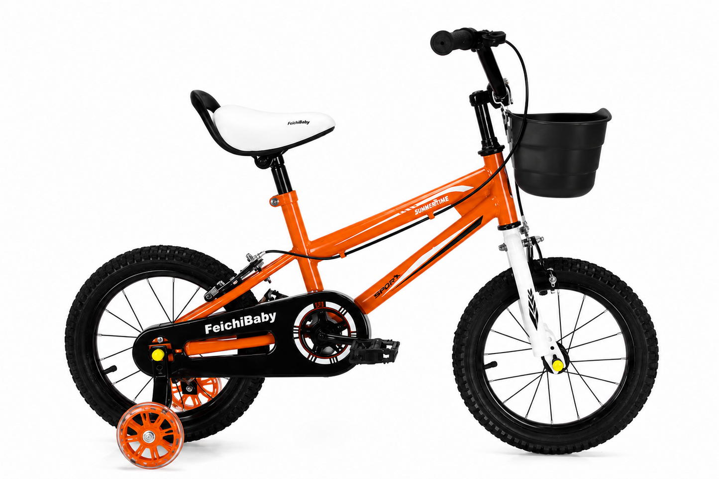 Bicicleta Pentru Copii FeichBaby 12 16 Inch Cu Roti Ajutatoare Cosulet Si Frana Reglabila Portocaliu